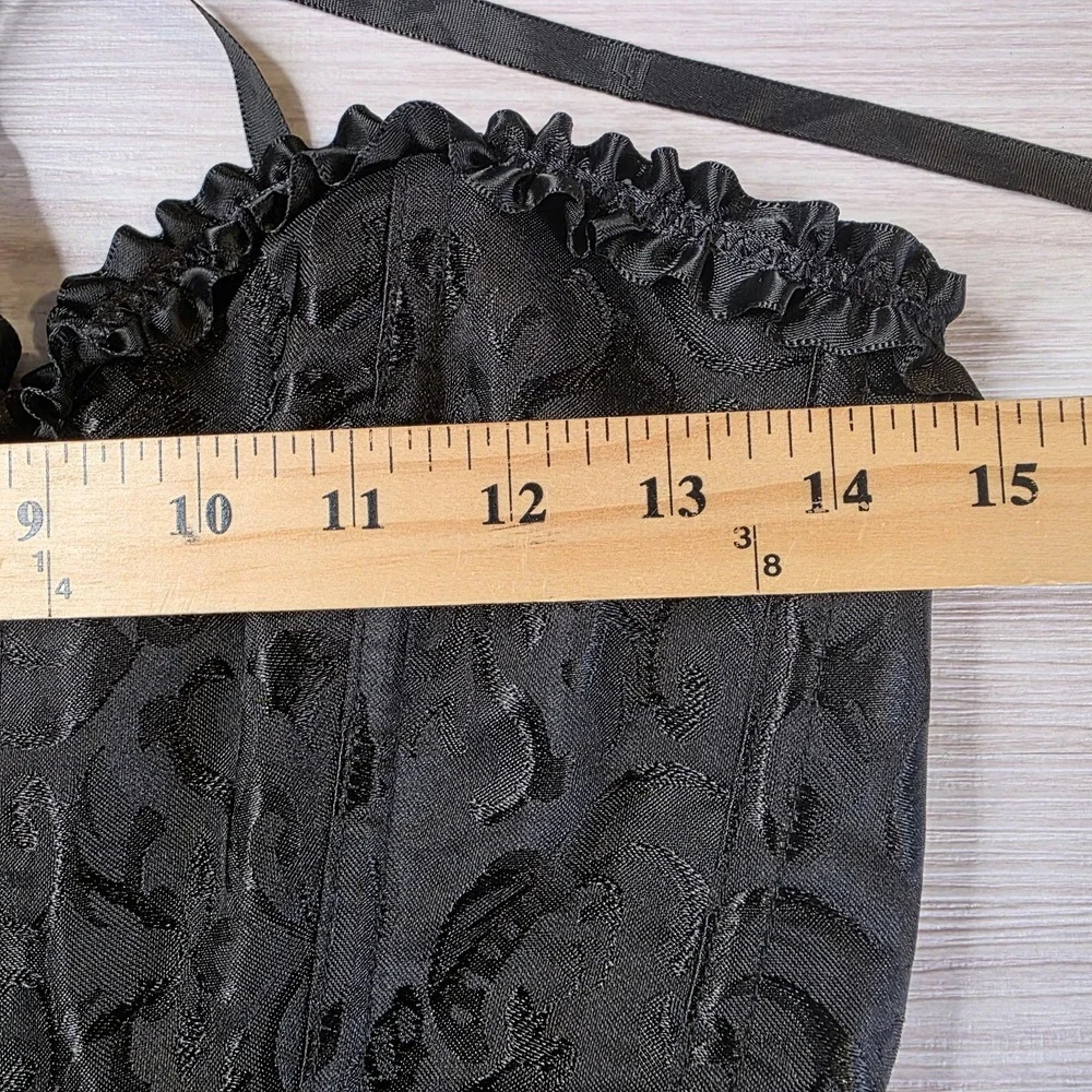 Black Lace-Up Corset Bustier Boned Gothic Steampunk Ruffle Trim Size M Victorian